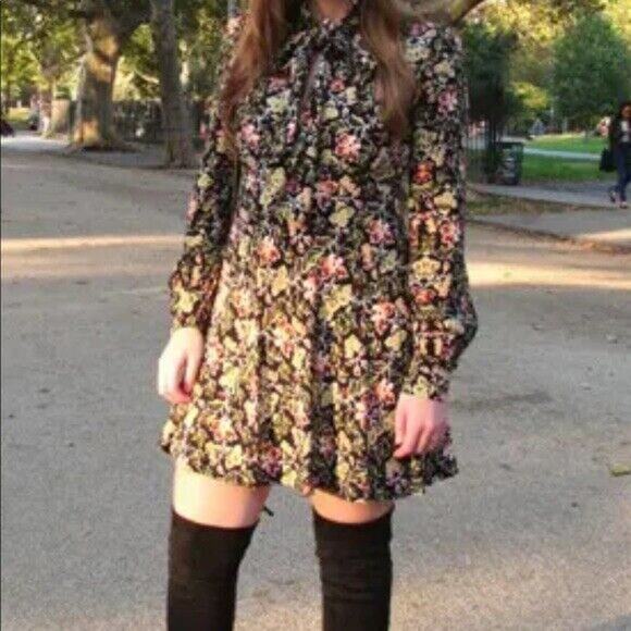 Zara Woman Boho Chic Floral Tie Front mini Dress Size L - Picture 1 of 7